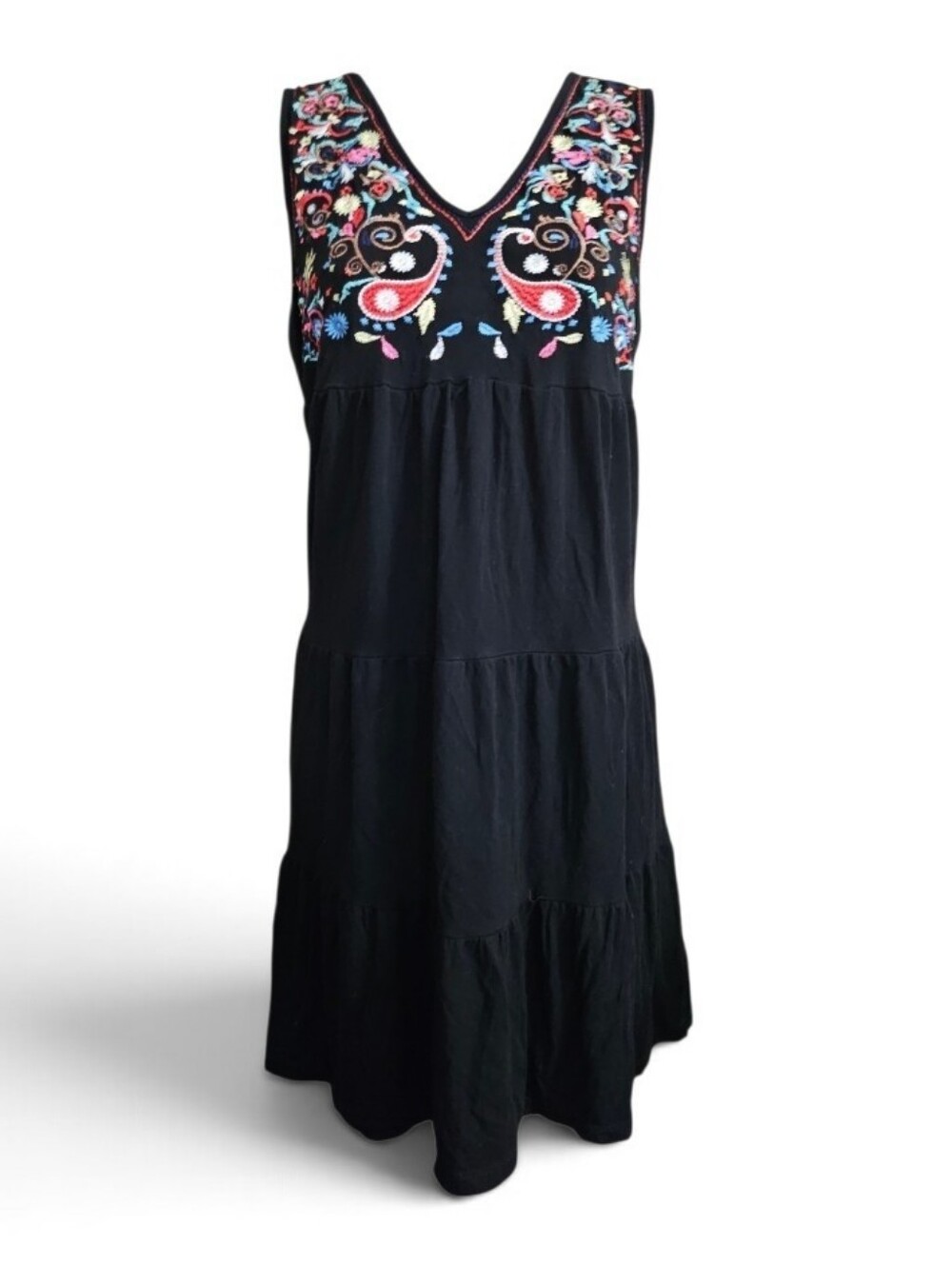 Design History Petite LG Black Sleevless Floral Embroidery Dress